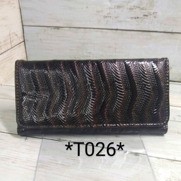 Vgn Lthr Snap Trifold Brown 7.5"L Checkbook Cover Slots Zip Coin Pocket Wallet - Picture 9 of 9